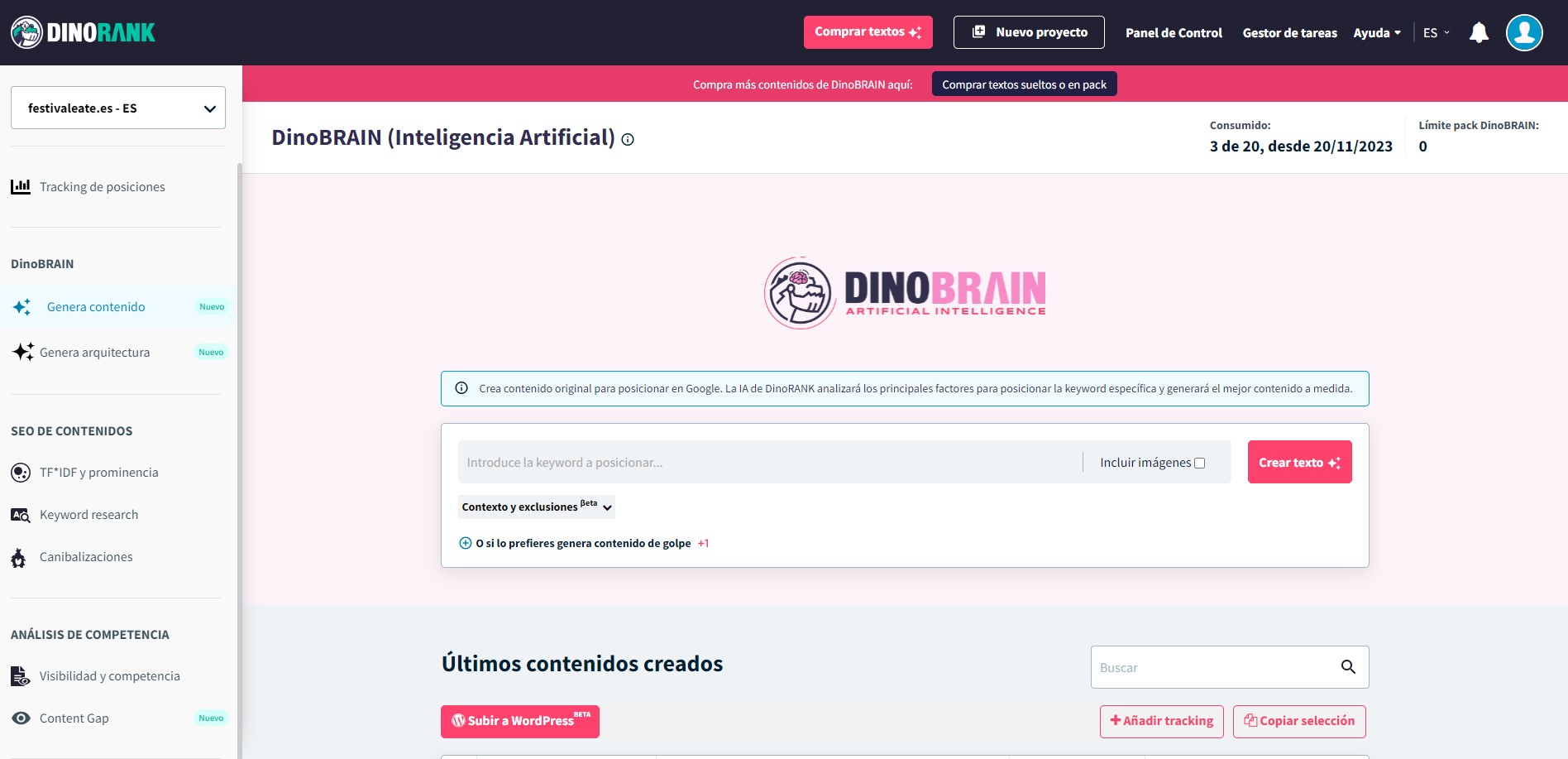Interfaz de DinoBRAIN